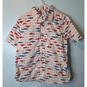 Duluth Trading Boys Untucked Soft Skills Short Sleeve Shirt ‎ Fish Geo Sz 6
